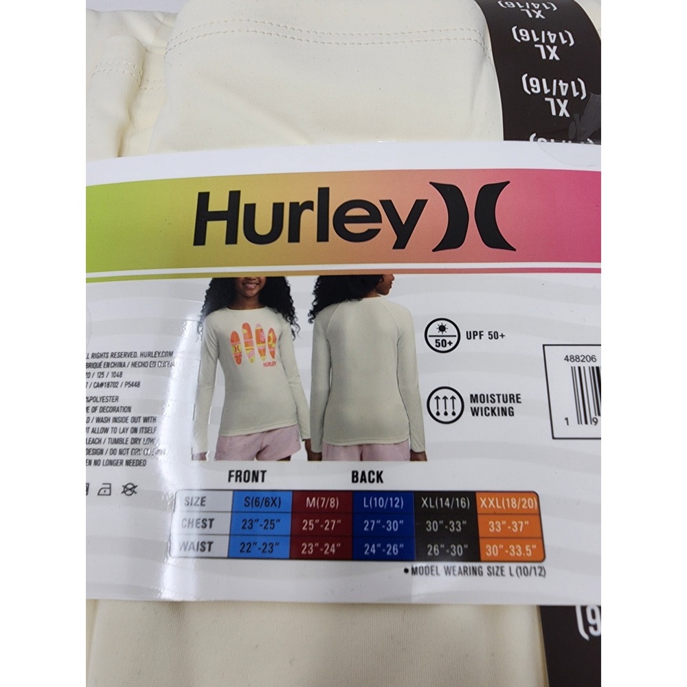 Hurley Girls Long Sleeve UPF Swim Top Cream Polyester Athletic Size XL - Picture 4 of 5